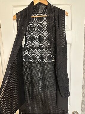 Women’s Black Floral Lace Long Sleeveless Cardigan Duster Boho Whimsigoth